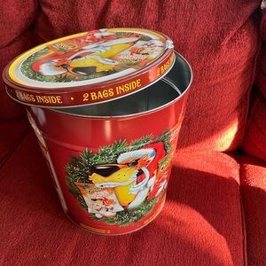 Festive Red Holiday Popcorn Tin